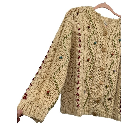 Vintage 1960s made in Italy Robinson's  California Wool Sweater Cardigan Flowers - Picture 5 of 12